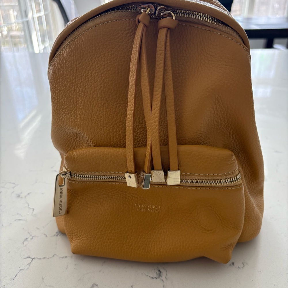 Italian Tan Leather Backpack with Dome Shape and Structured Design